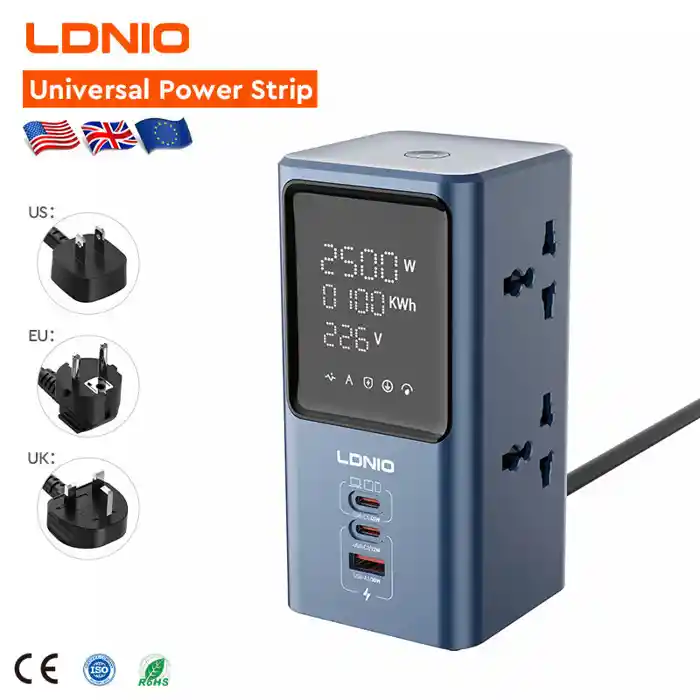 LDNIO SC2 Universal Power Socket Wall Mount Strip With PD USB Charging Ports 4 Way Outlet Extension Plug Socket